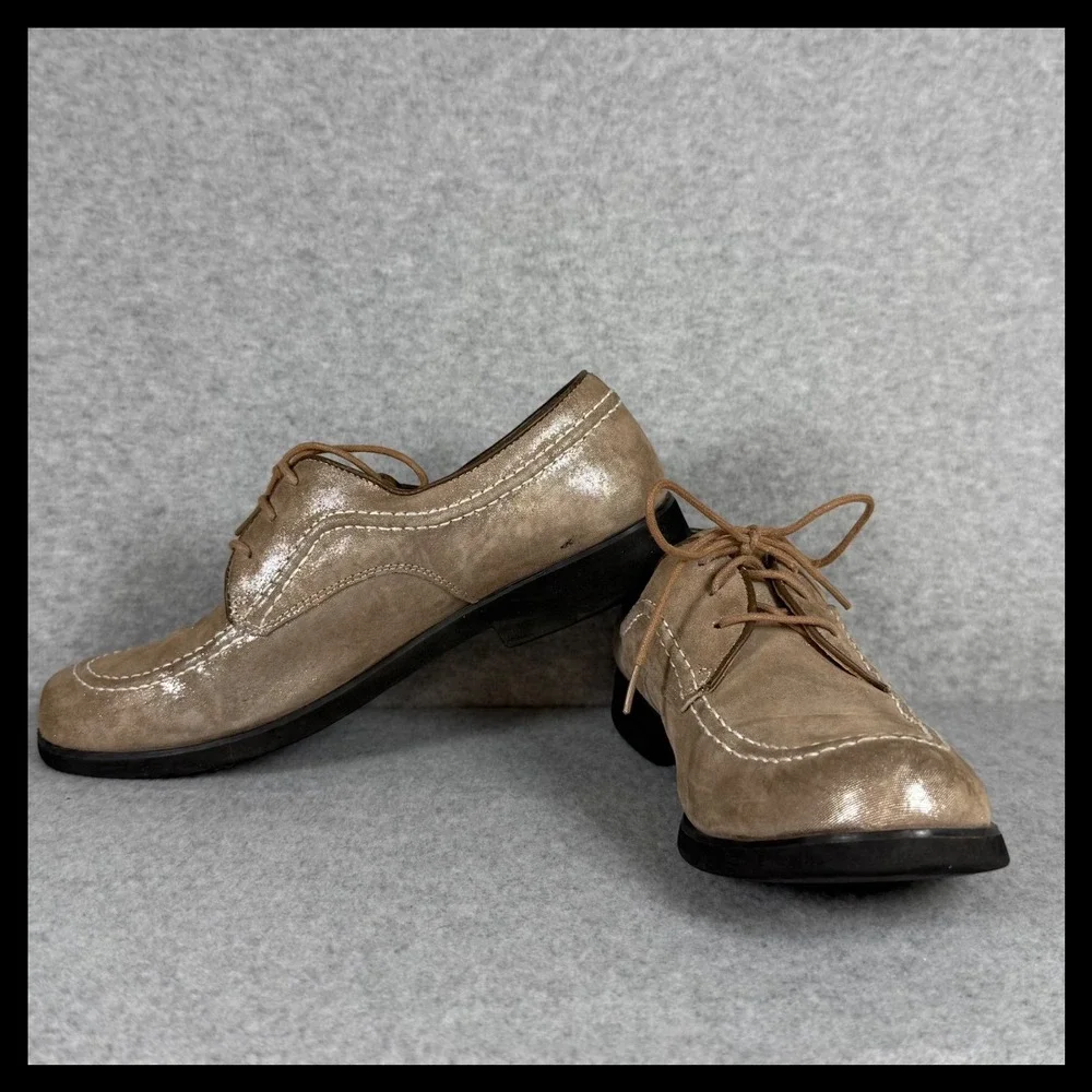 Vintage Hush Puppies Womens Moc Toe Oxford Shoes Size‎ 8 Taupe Beige Suede Sheen